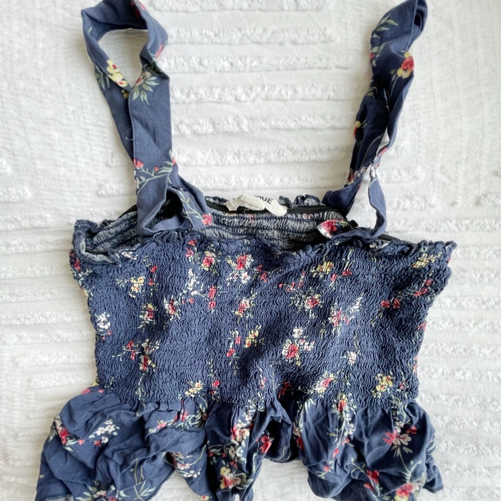 Garage Floral Navy Blue Crop Top